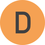 Keskussairaalan D-siiven symboli. Oranssi ympyrä, jossa musta D kirjain. 