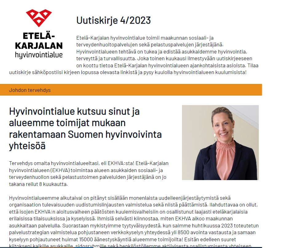 Etelä-Karjalan hyvinvointialueen uutiskirje 4/2023 on ilmestynyt