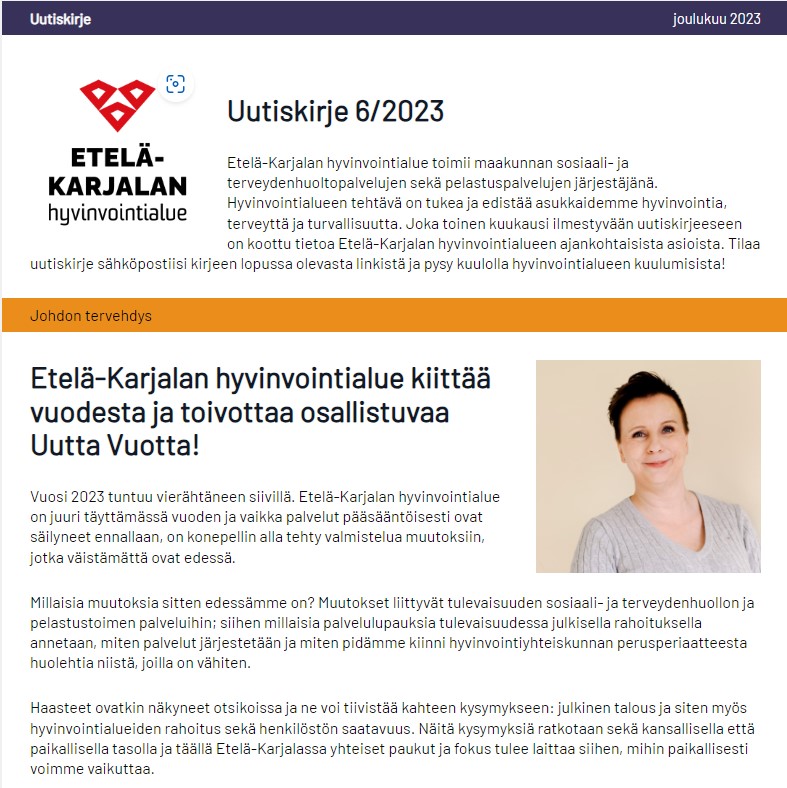 Etelä-Karjalan hyvinvointialueen uutiskirje 6/2023 julkaistu