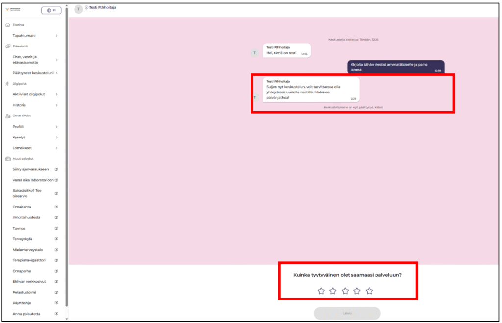 Oma Ekhvan keskustelun päättymisnäkymä.