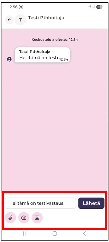 Oma Ekhva mobiilisovelluksen viestikenttä