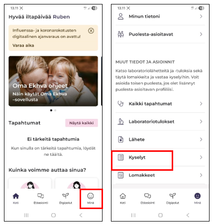 Kyselyjen sijainti mobiilisovelluksessa