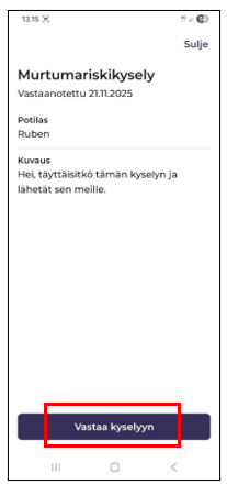 Vastaa kyselyyn-näkymä mobiililaitteella