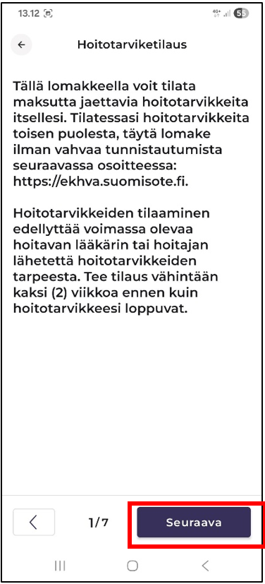 Seuraava-painike lomakenäkymässä