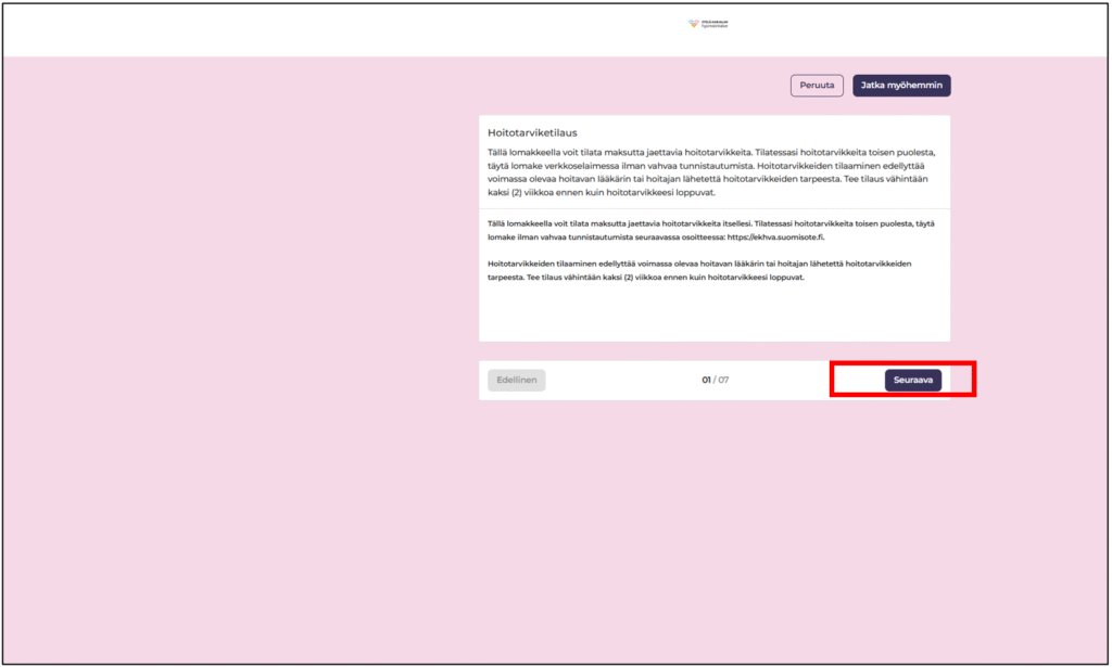 Seuraava-painikkeen näkymä 
