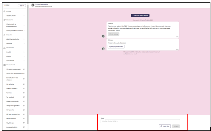 Viesti ja lisää liite-toiminnot Oma Ekhvan verkkopalvelussa