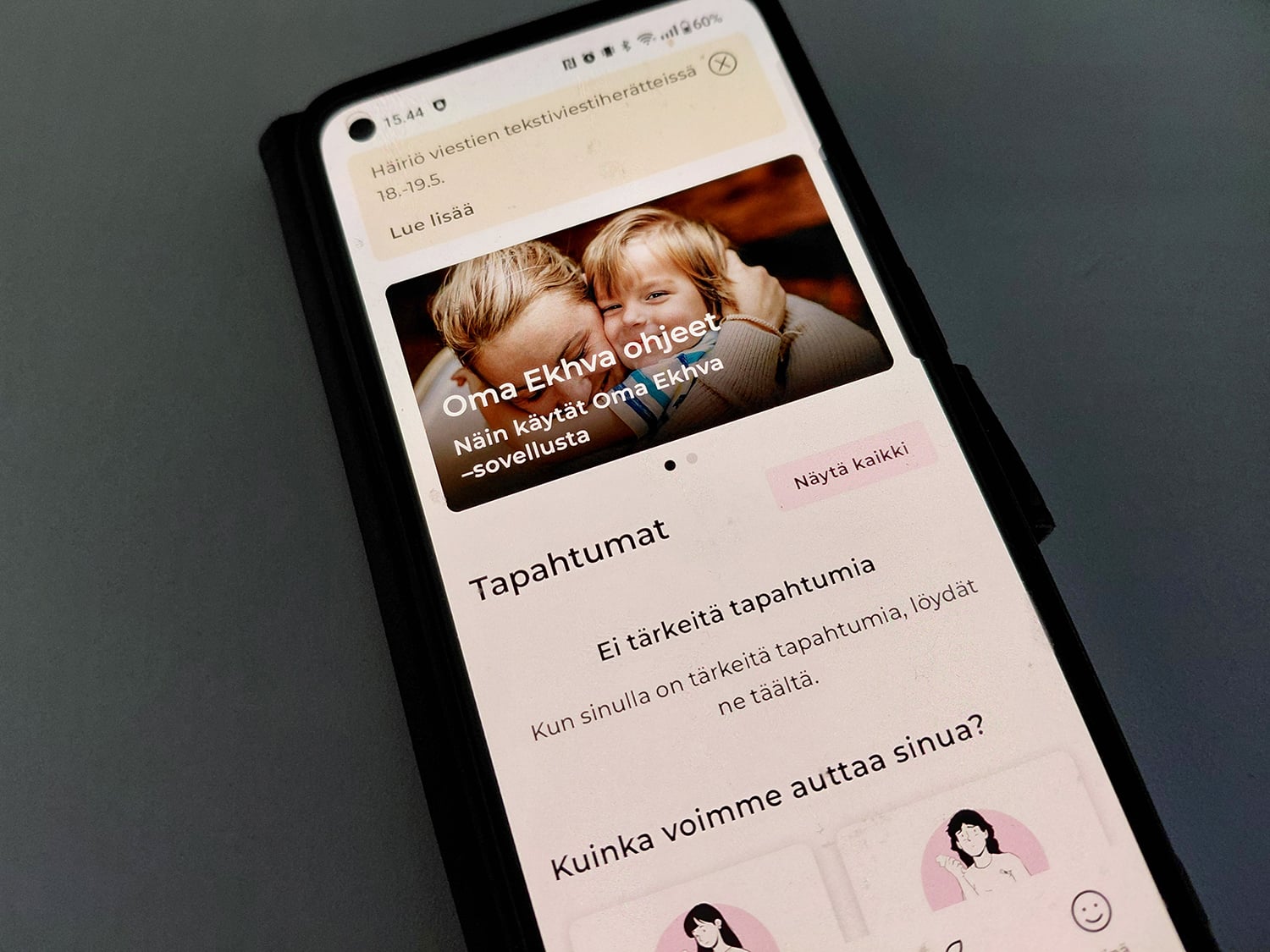 Häiriö Oma Ekhvan tekstiviestiherätteissä